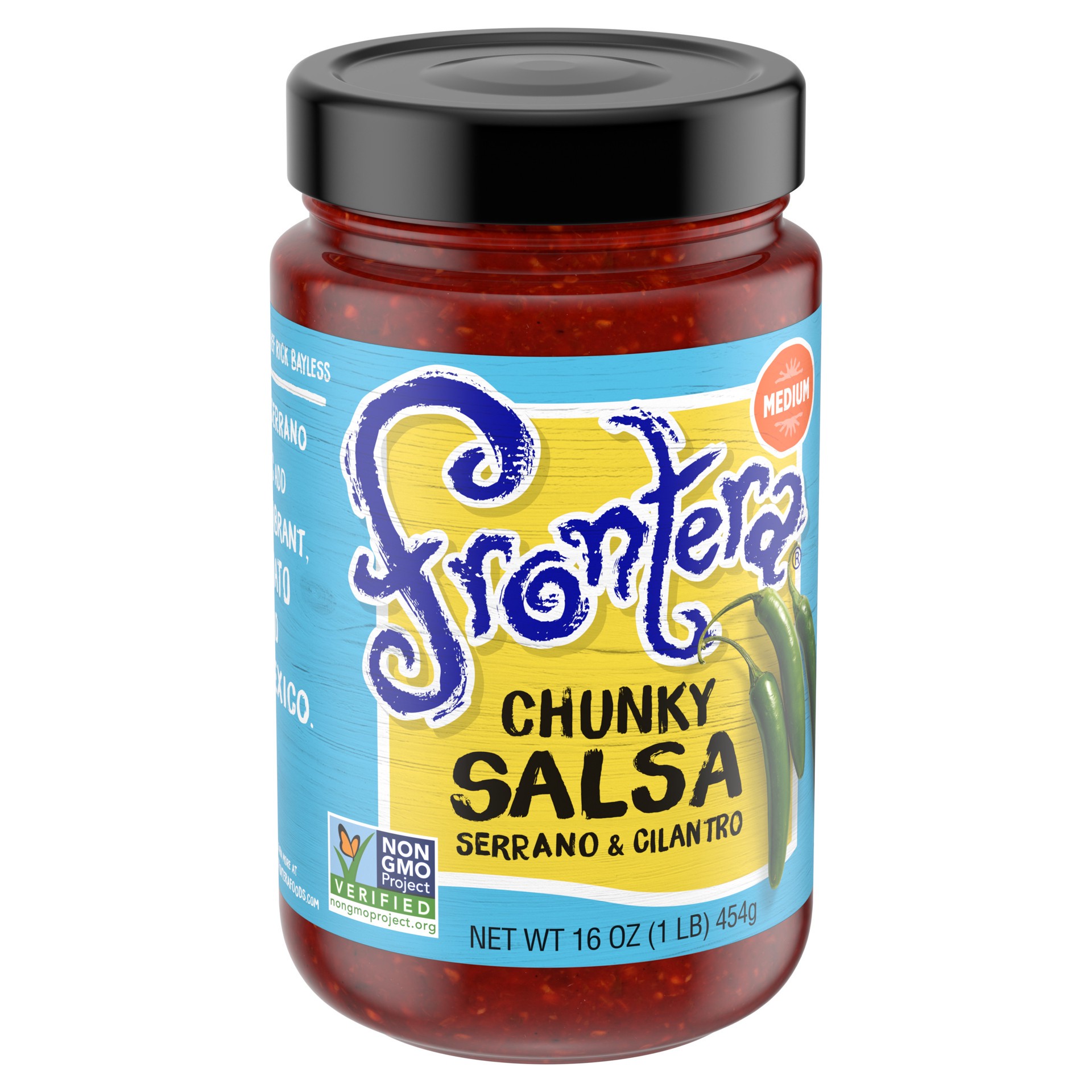 slide 2 of 5, Frontera Medium Chunky Serrano & Cilantro Salsa 16 oz, 16 oz