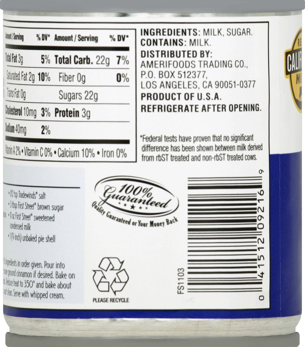 slide 3 of 6, First Street Sweetened Condensed Milk, 14 oz