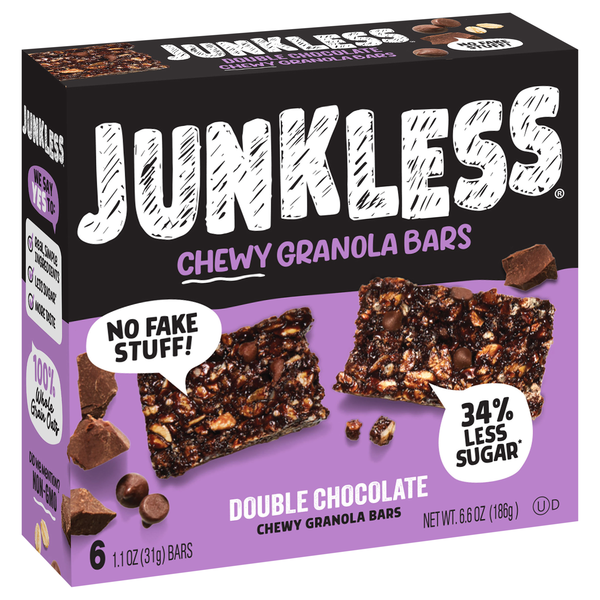 slide 1 of 1, Junkless Chewy Double Chocolate Granola Bars 6 - 1.1 oz Bars, 6.6 oz