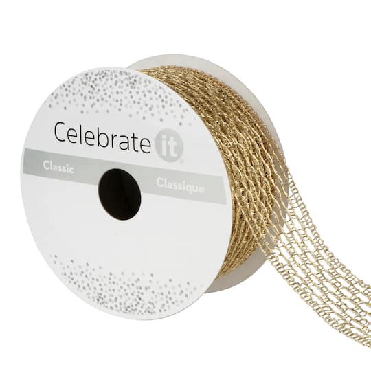slide 1 of 3, 1.5" X 4yd. Knit Metallic Ribbon By Celebrate It Classic, 1.5 in x 4 yd