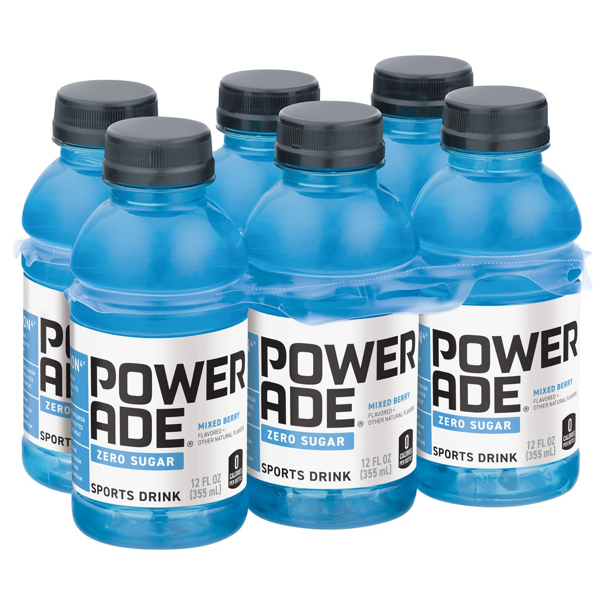 slide 9 of 11, POWERADE Zero Sugar Mixed Berry, ION4 Electrolyte Enhanced Fruit Flavored Zero Sugar Zero Calorie Sports Drink w/ Vitamins B3, B6, and B12, Sodium, Calcium, Potassium, Magnesium, 12 fl oz, 6 Pack, 6 ct; 12 fl oz