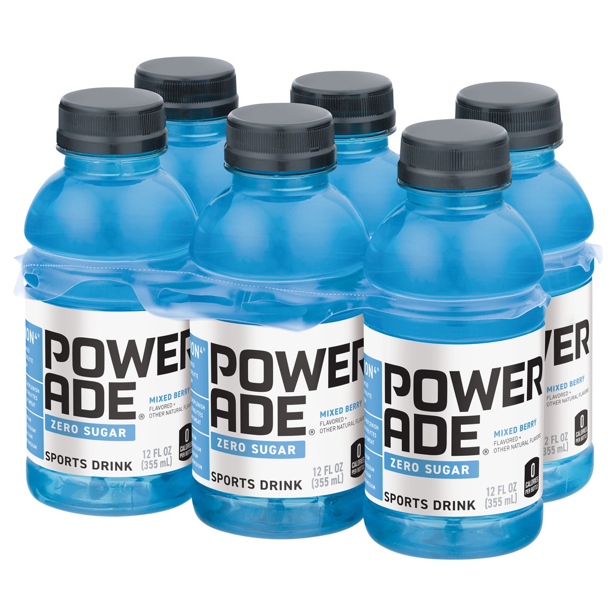 slide 3 of 11, POWERADE Zero Sugar Mixed Berry, ION4 Electrolyte Enhanced Fruit Flavored Zero Sugar Zero Calorie Sports Drink w/ Vitamins B3, B6, and B12, Sodium, Calcium, Potassium, Magnesium, 12 fl oz, 6 Pack, 6 ct; 12 fl oz