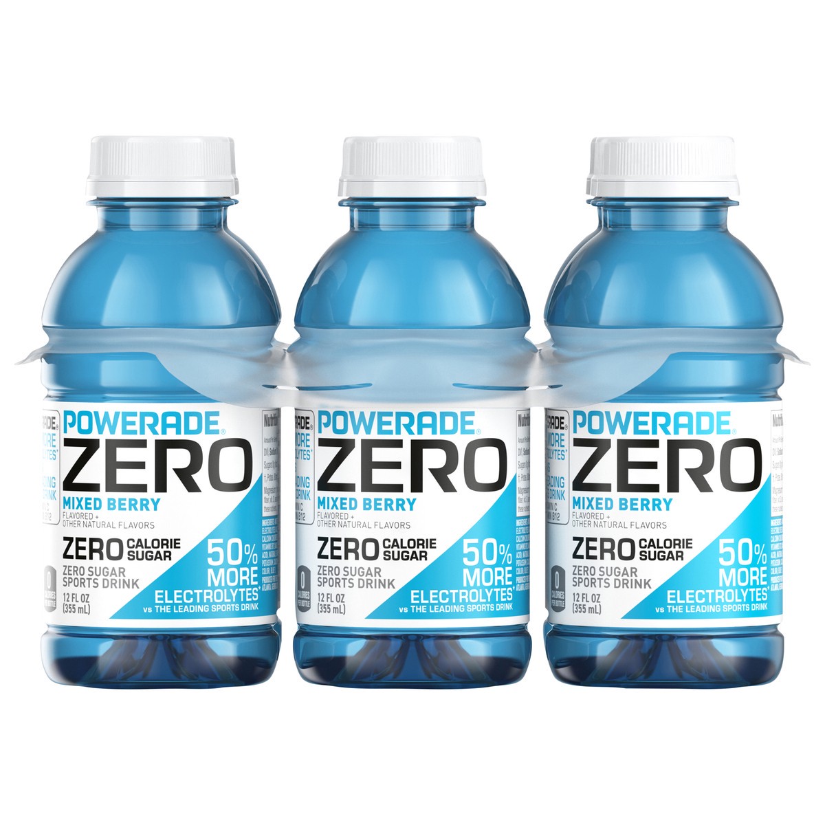 slide 1 of 11, POWERADE Zero Sugar Mixed Berry, ION4 Electrolyte Enhanced Fruit Flavored Zero Sugar Zero Calorie Sports Drink w/ Vitamins B3, B6, and B12, Sodium, Calcium, Potassium, Magnesium, 12 fl oz, 6 Pack, 6 ct; 12 fl oz