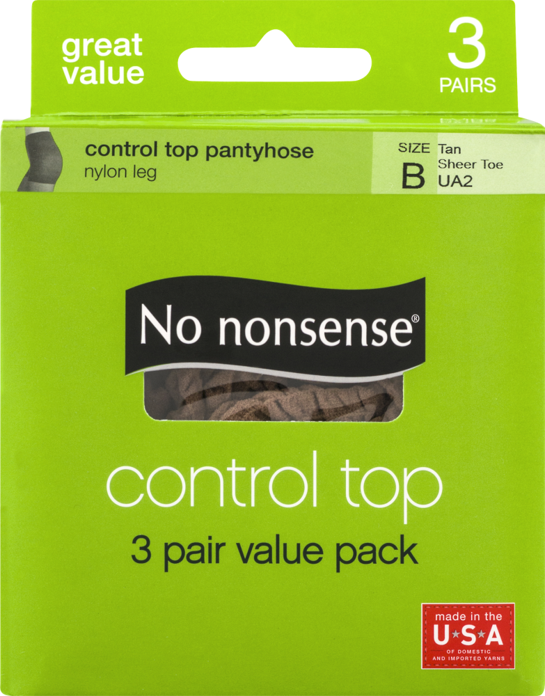 slide 1 of 1, No Nonsense Tan Control Top Sheer Toe Pantyhose, 3 ct