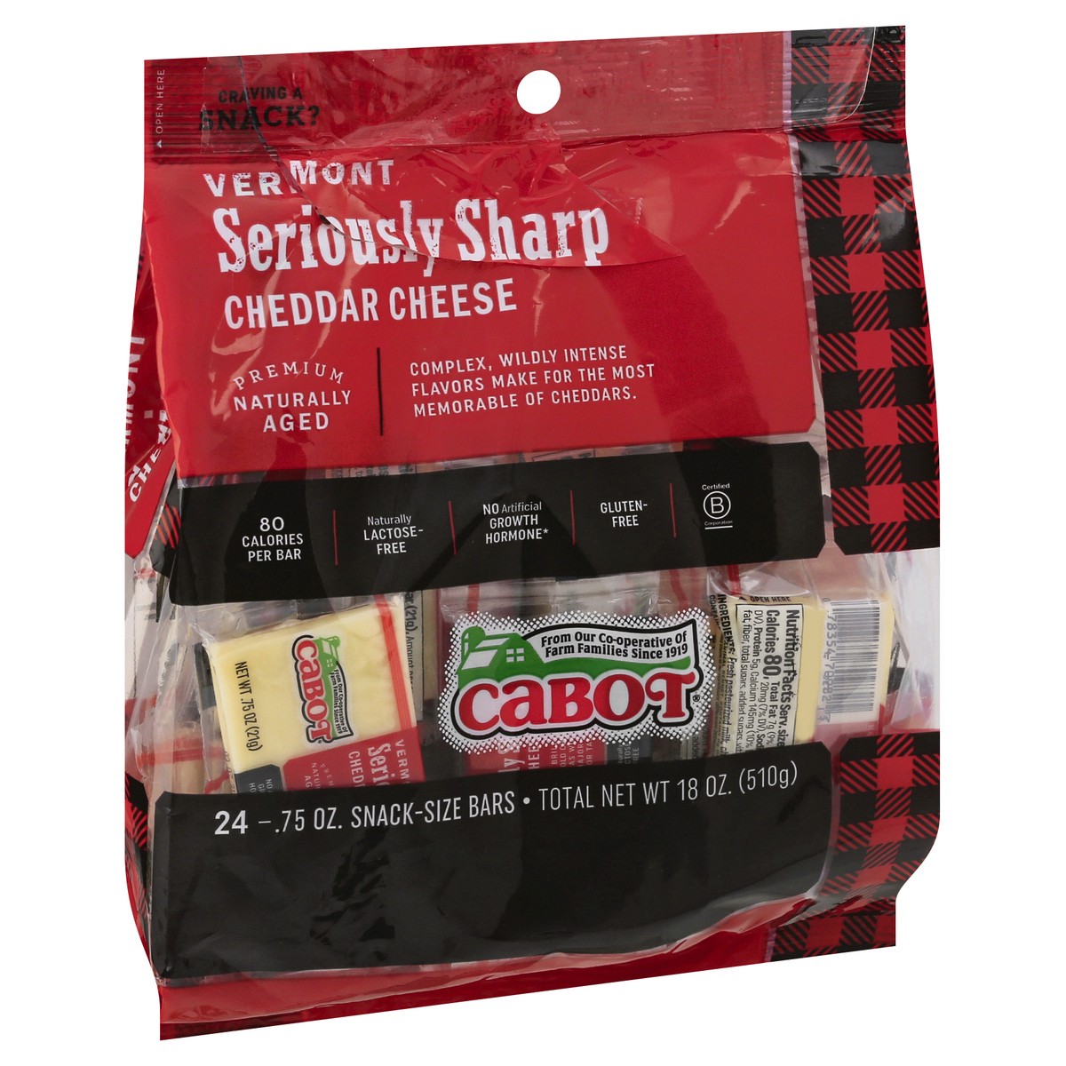 slide 2 of 10, Cabot Seriously Sharp Cheese Vermont Cheddar Snack Pack, 24 ct; 0.75 oz