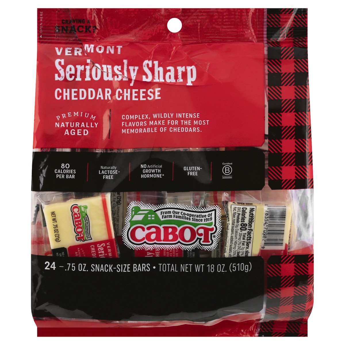 slide 1 of 10, Cabot Seriously Sharp Cheese Vermont Cheddar Snack Pack, 24 ct; 0.75 oz