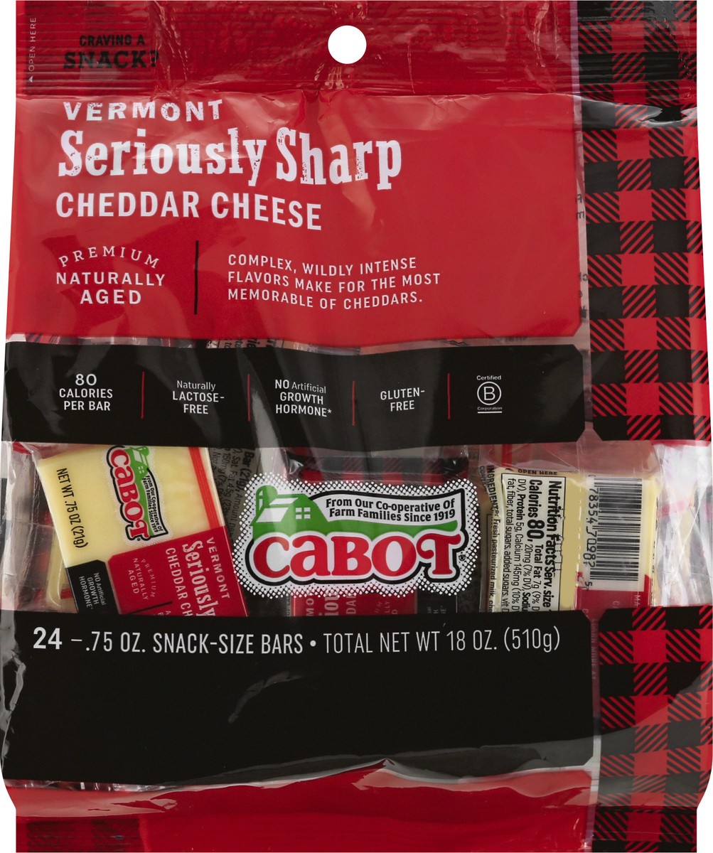 slide 9 of 10, Cabot Seriously Sharp Cheese Vermont Cheddar Snack Pack, 24 ct; 0.75 oz
