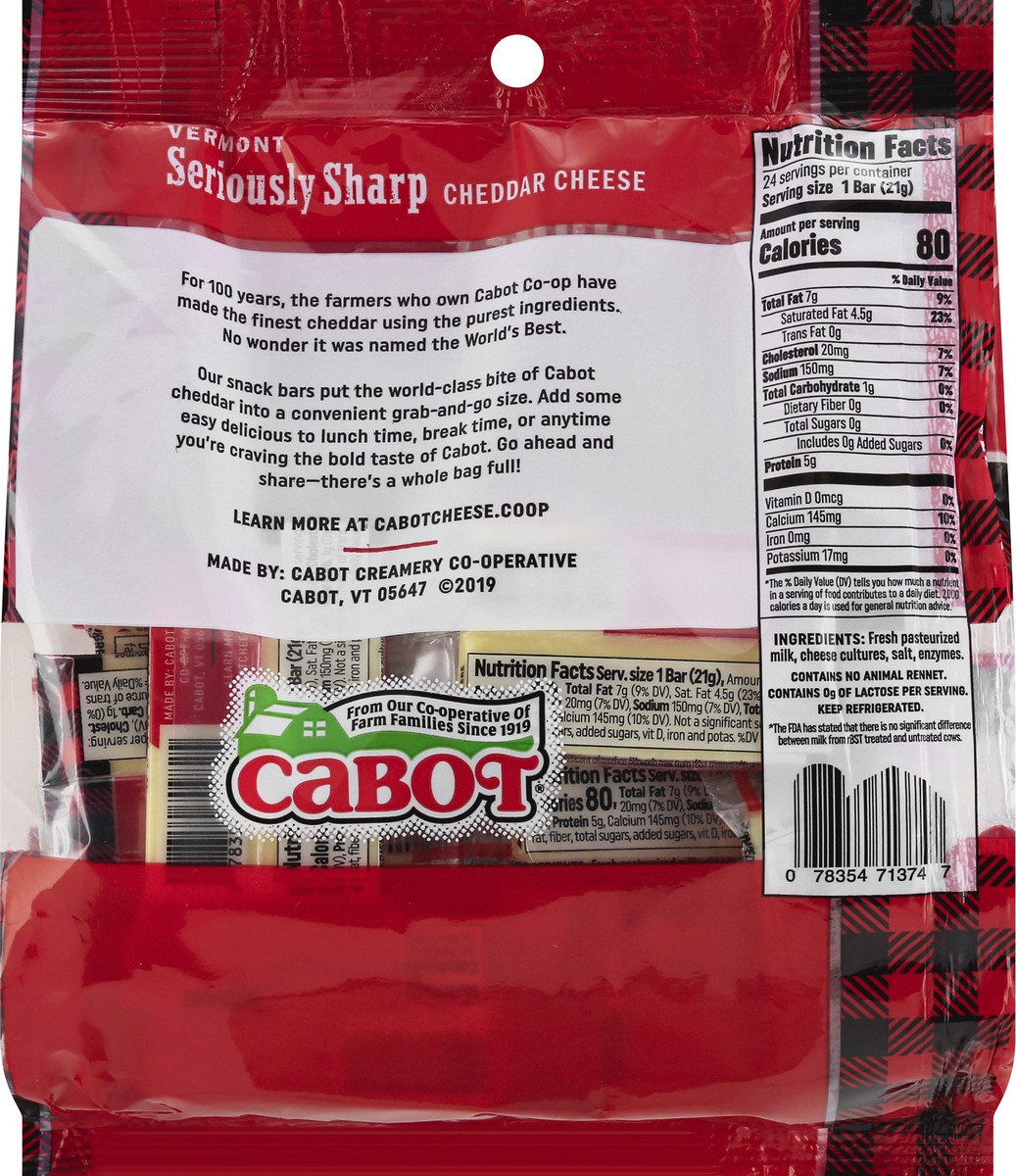 slide 10 of 10, Cabot Seriously Sharp Cheese Vermont Cheddar Snack Pack, 24 ct; 0.75 oz