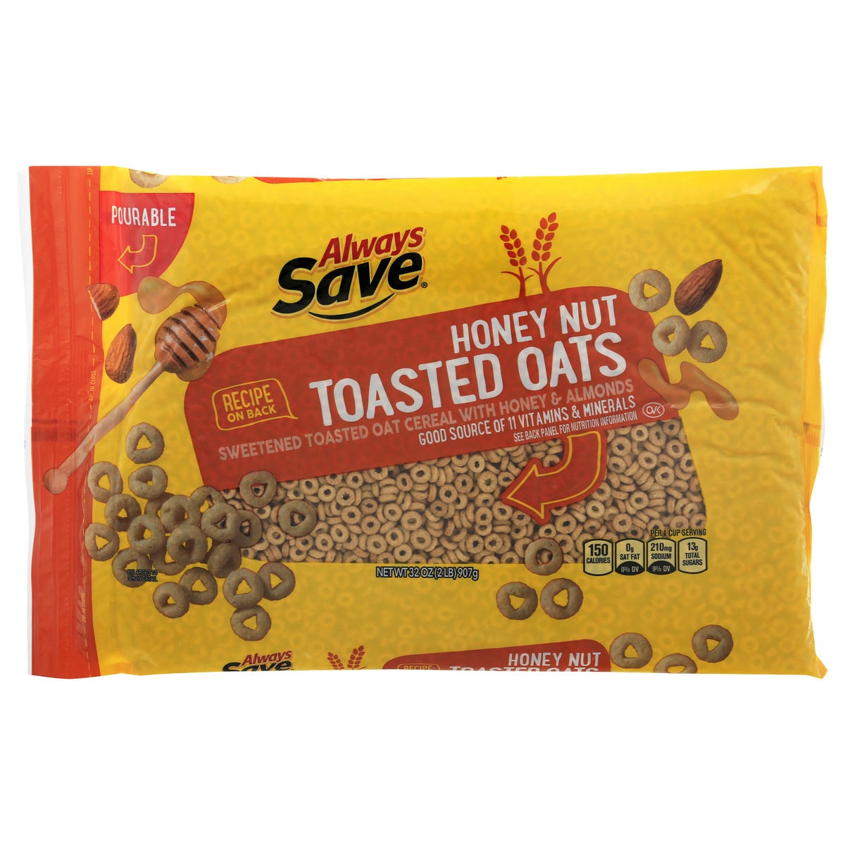 slide 1 of 1, Always Save Honey Nut Toasted Oats Cereal, 32 oz