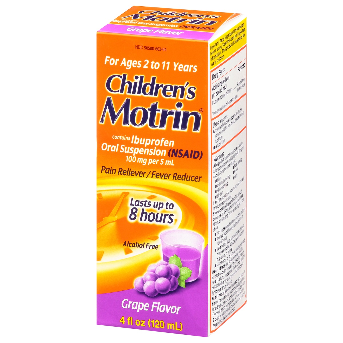 slide 3 of 10, Children's Motrin Oral Suspension, Pain Relief, Ibuprofen, Grape Flavored, 4 fl oz