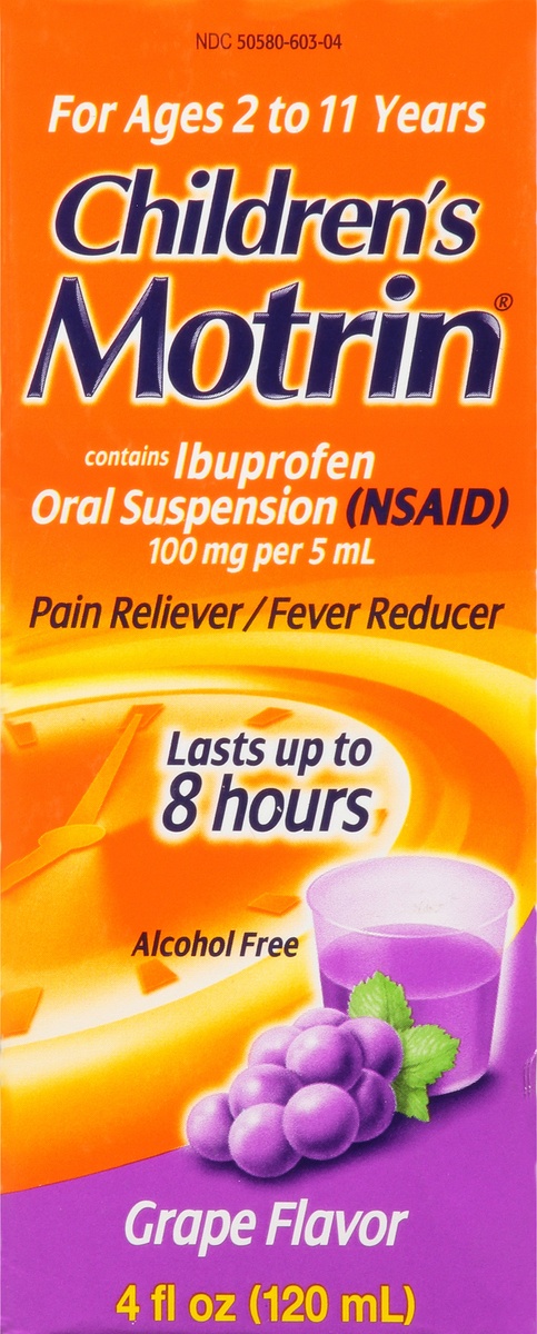 slide 8 of 10, Children's Motrin Oral Suspension, Pain Relief, Ibuprofen, Grape Flavored, 4 fl oz
