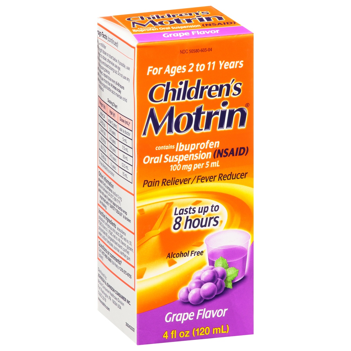 slide 10 of 10, Children's Motrin Oral Suspension, Pain Relief, Ibuprofen, Grape Flavored, 4 fl oz