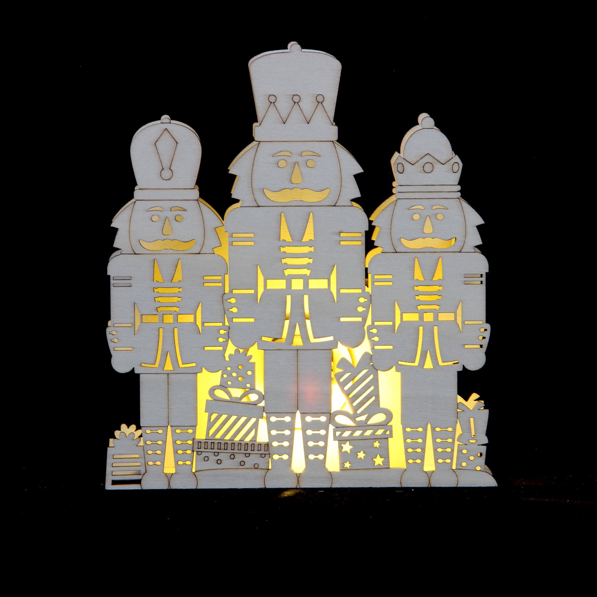 slide 3 of 3, 7" Diy Nutcracker Trio Led Wood Decor By Make Market, 6.18 in x 1.18 in x 7 in