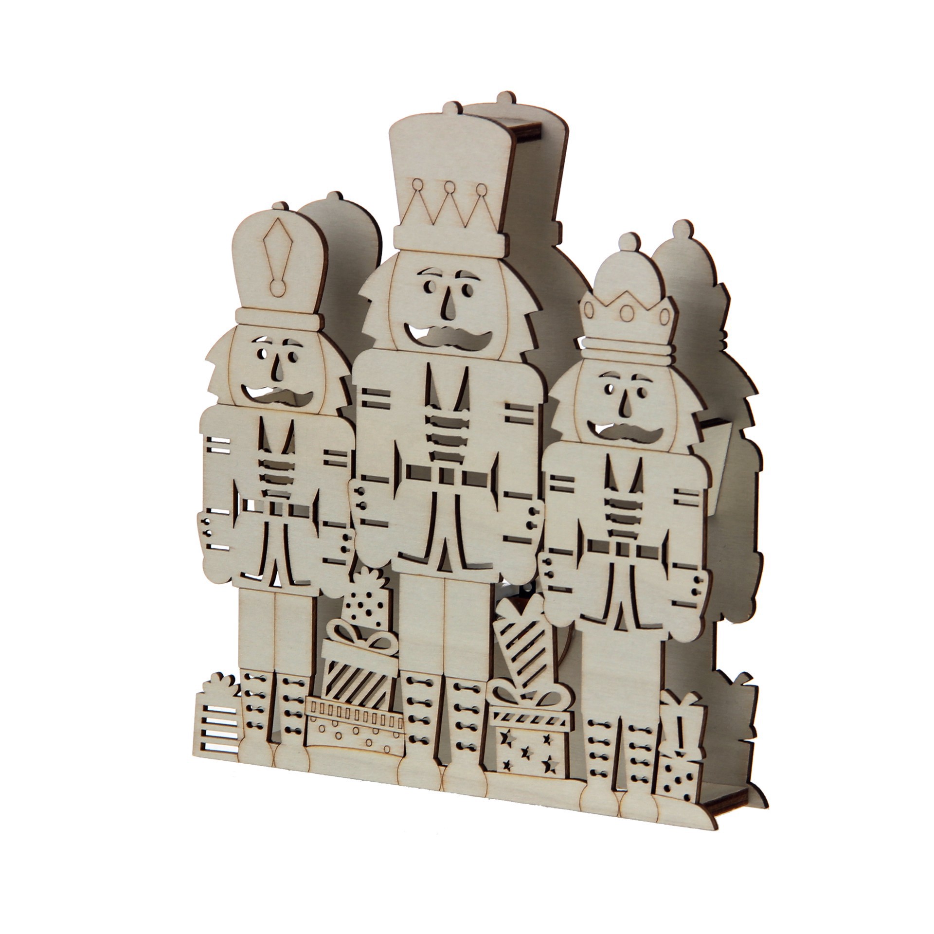 slide 2 of 3, 7" Diy Nutcracker Trio Led Wood Decor By Make Market, 6.18 in x 1.18 in x 7 in