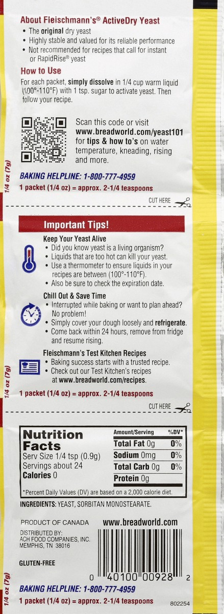 slide 5 of 8, Fleischmann's ActiveDry Original Yeast 3-0.25 oz. Packets, 3 ct