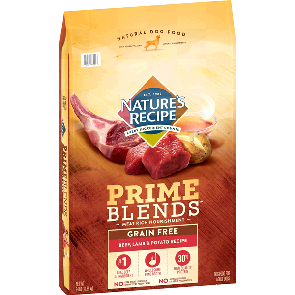 slide 1 of 1, Nature's Recipe Prime Blends, Beef, Lamb, and Potato Recipe, Grain Free, Dry Dog Food, 24 lb