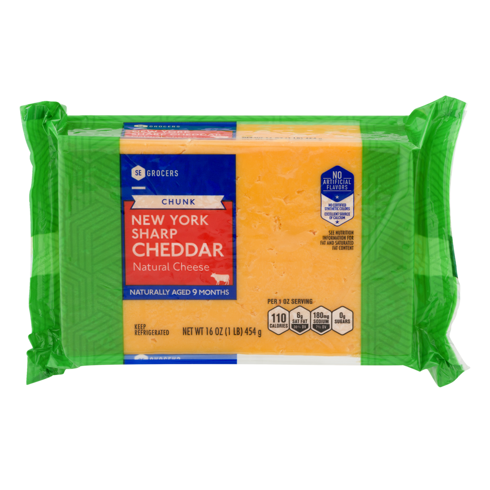 slide 1 of 1, SE Grocers Chunk New York Sharp Cheddar Natural Cheese, 16 oz