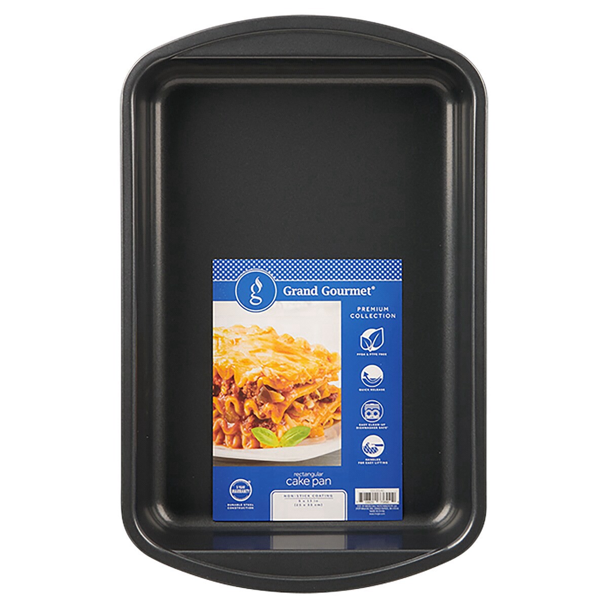 slide 1 of 5, Grand Gourmet Rectangular Cake Pan, Dark Grey, 9" X 13", 13 in