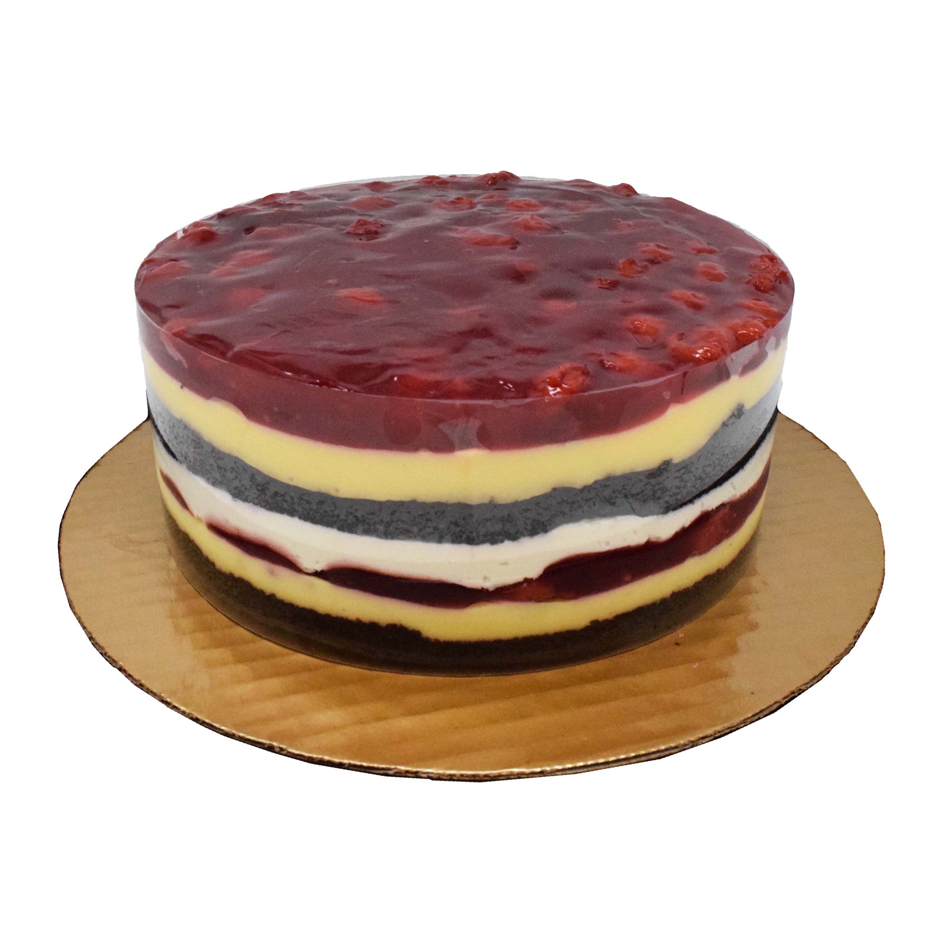 slide 1 of 1, H-E-B Bakery Black Forest Custard Cake, 8 in
