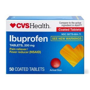 slide 1 of 1, CVS Health Ibuprofen Pain Reliever & Fever Reducer (Nsaid) 200 Mg Coated Tablets, 50 Ct, 50 ct