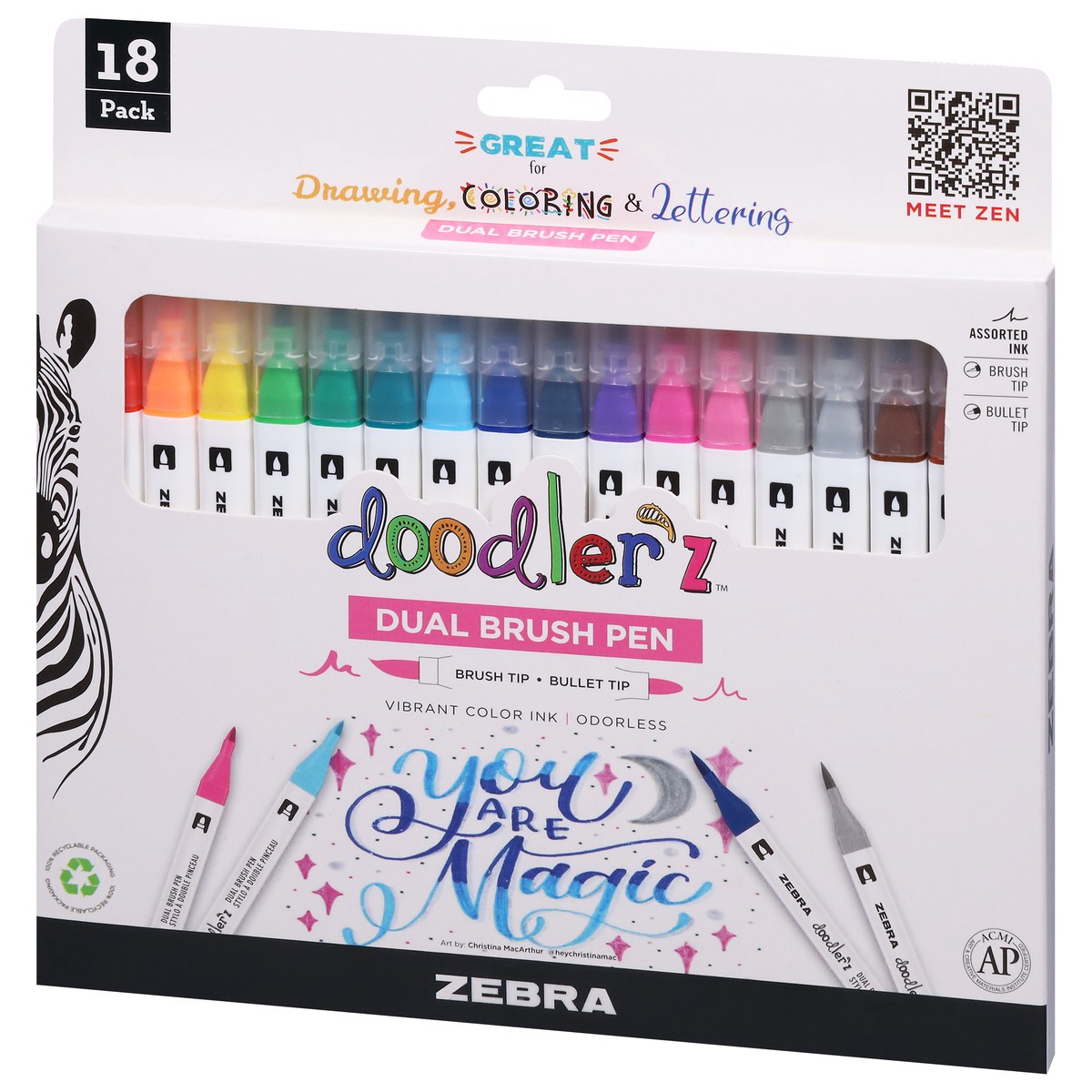 slide 8 of 12, Zebra Doodler'z Dual Brush Pen 18 Pack 18 ea, 18 ct
