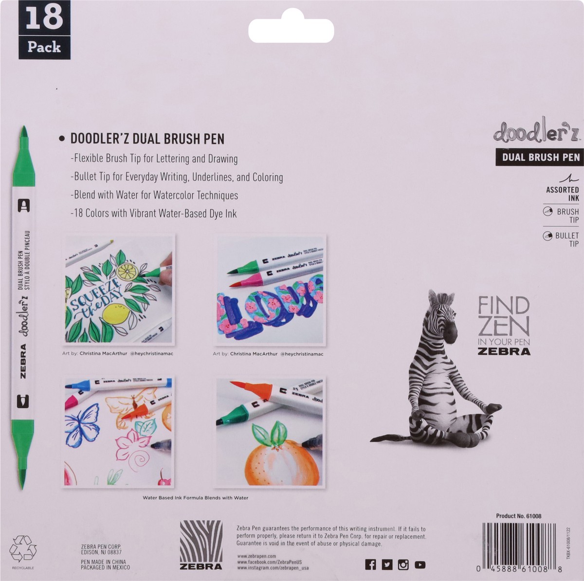 slide 3 of 12, Zebra Doodler'z Dual Brush Pen 18 Pack 18 ea, 18 ct