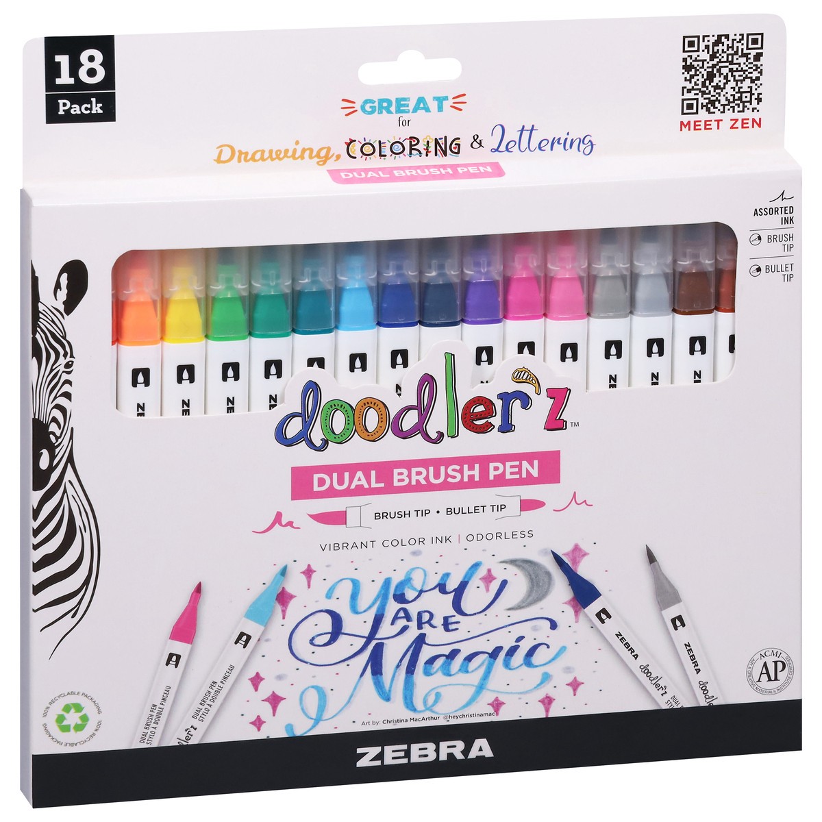 slide 11 of 12, Zebra Doodler'z Dual Brush Pen 18 Pack 18 ea, 18 ct