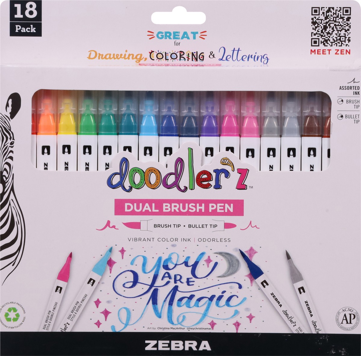 slide 12 of 12, Zebra Doodler'z Dual Brush Pen 18 Pack 18 ea, 18 ct