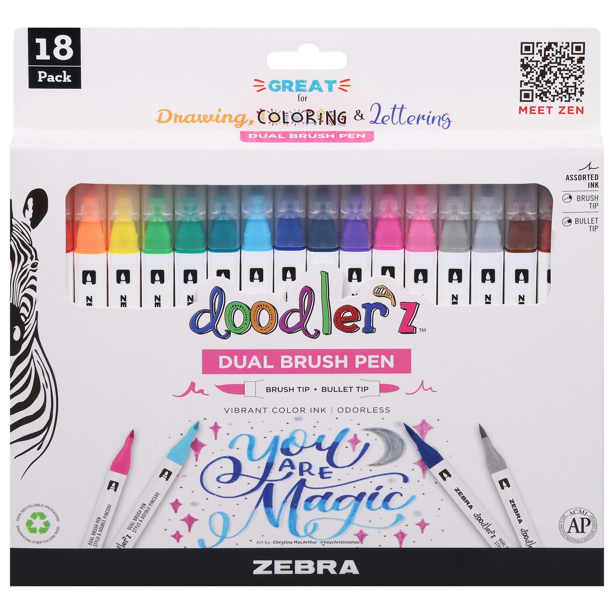 slide 9 of 12, Zebra Doodler'z Dual Brush Pen 18 Pack 18 ea, 18 ct
