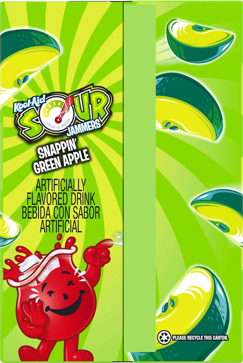 slide 7 of 10, Kool-Aid Sour Jammers Snappin' Green Apple Artificially Flavored Soft Drink Pouches, 60 fl oz