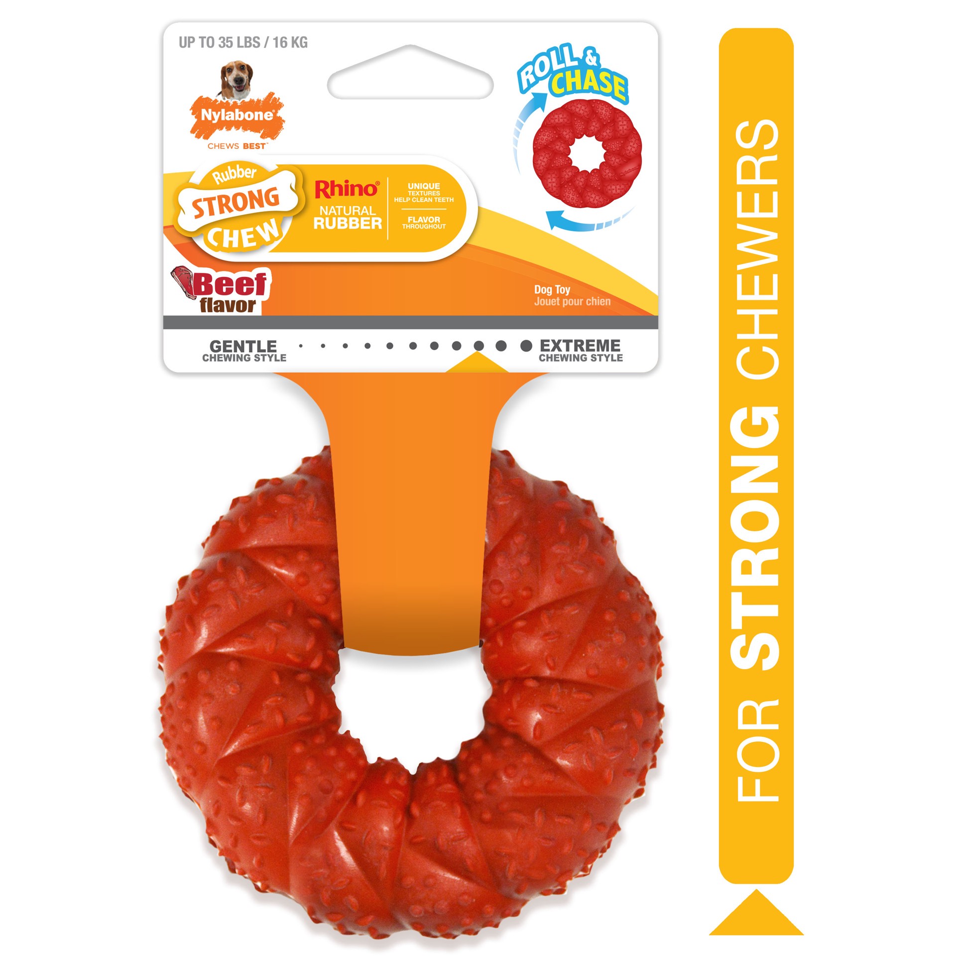 slide 6 of 10, Nylabone Strong Chew Braided Dog Ring Chew Toy Beef Medium/Wolf - Up to 35 lbs.(1 Count), 1 ct