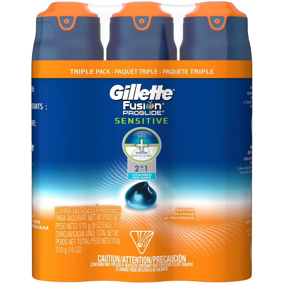 slide 1 of 1, Gillette Fusion ProGlide 2-In-1 Shave Gel, 3 ct; 6 fl oz