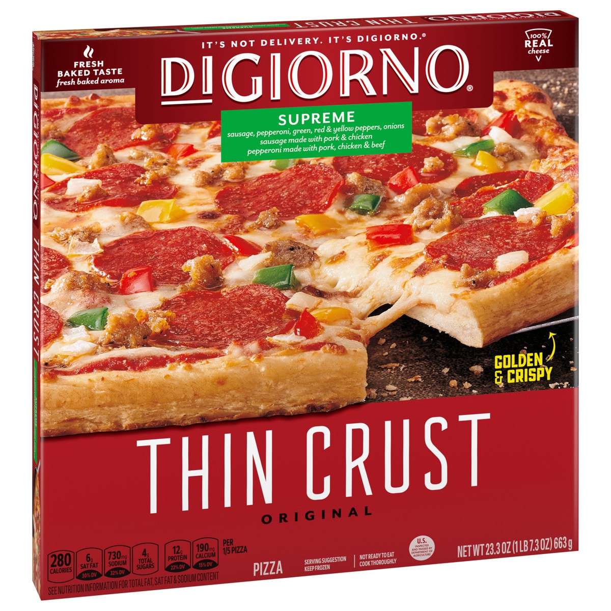 slide 2 of 8, DiGiorno Thin Crust Original Supreme 12in Frozen Pizza, 23.3 oz