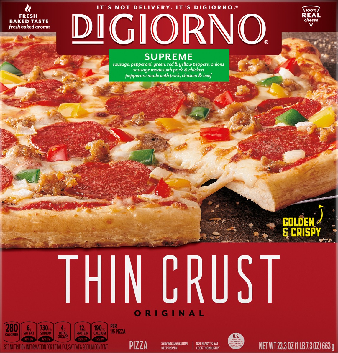 slide 5 of 8, DiGiorno Thin Crust Original Supreme 12in Frozen Pizza, 23.3 oz