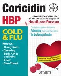 Coricidin Tablets Hbp Cold & Flu 20 ea Box