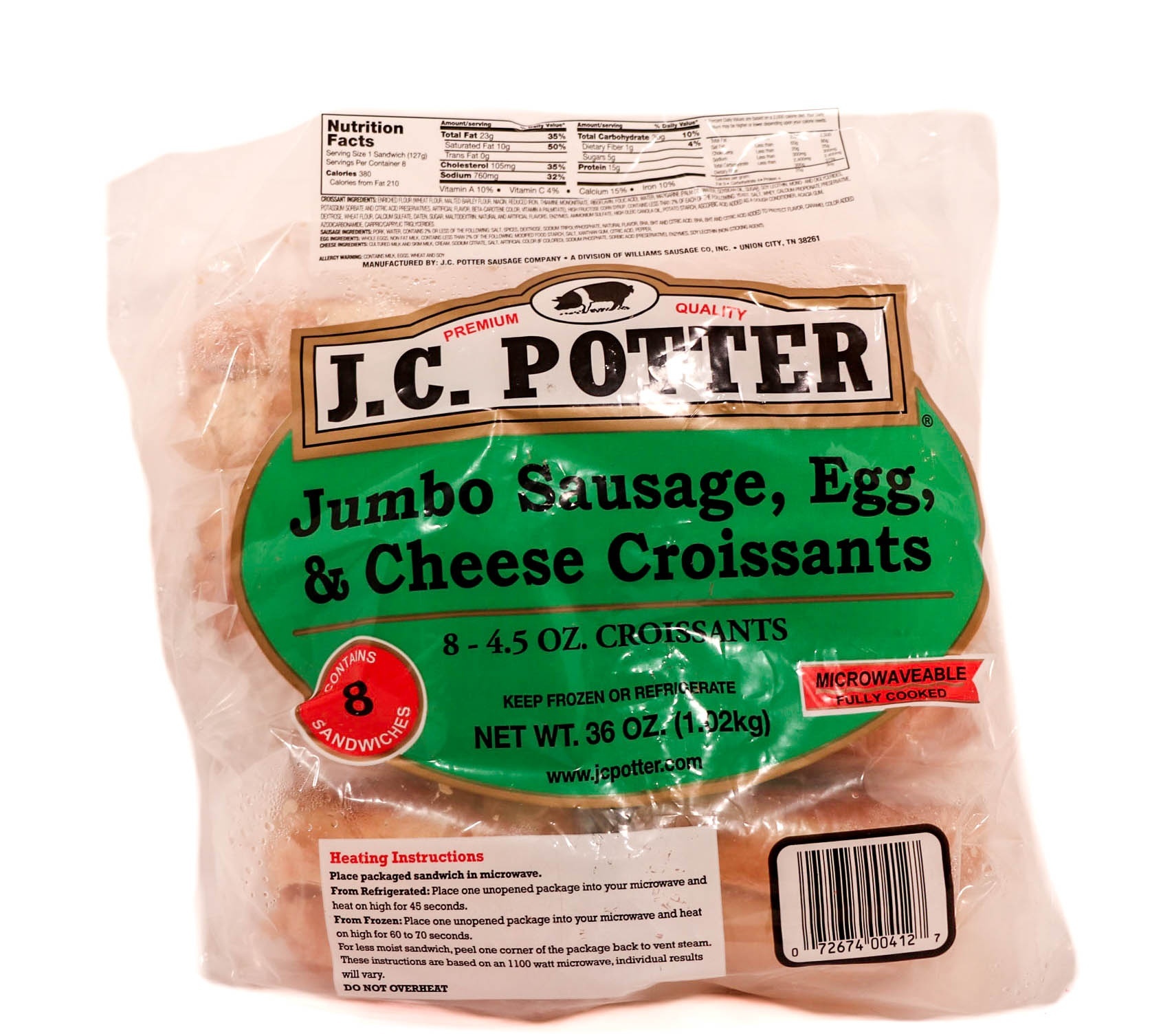 slide 1 of 1, J.C. Potter Sausage Egg and Cheese Croissant Breakfast Sandwiches, 8 ct