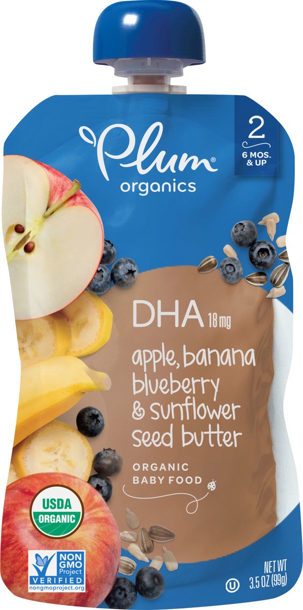 slide 2 of 6, Plum Organics Organic Stage 2 (6 Months & Up) Apple, Banana, Blueberry & Sunflower Seed Butter Baby Food 3.5 oz, 3.5 oz