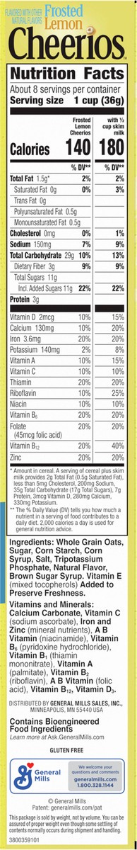 slide 7 of 9, Cheerios Frosted Lemon Cheerios Cereal, Gluten Free Cereal With Whole Grain Oats, Limited Edition, 10.9 oz, 10.9 oz