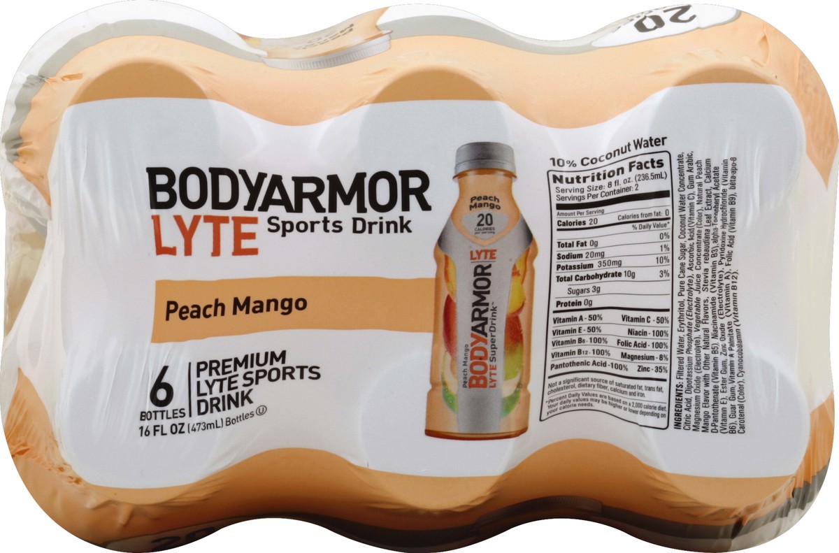 slide 2 of 4, BODYARMOR Sports Drink, Premium, Lyte, Peach Mango - 6 ct; 16 fl oz, 6 ct; 16 fl oz