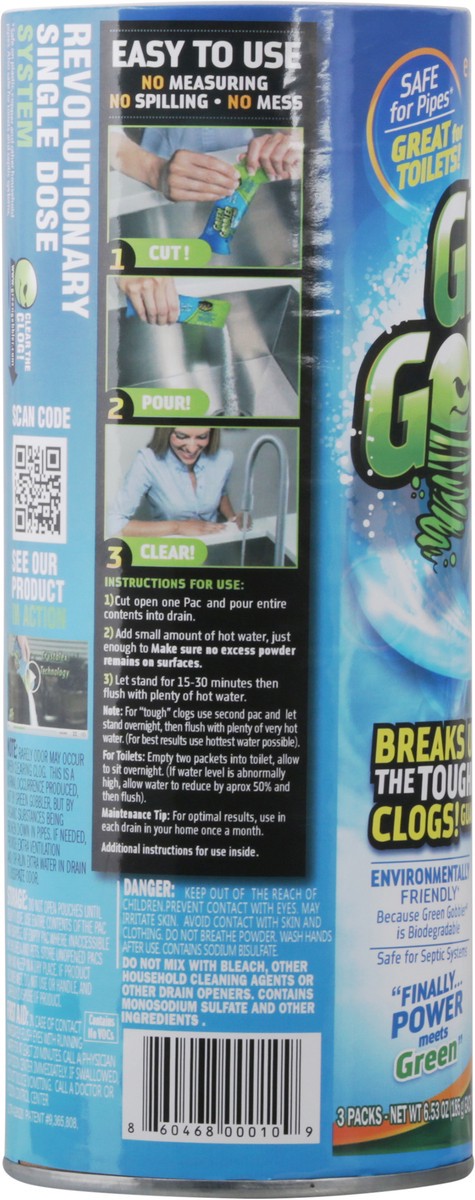 slide 2 of 11, Green Gobbler Drain Opening Pacs 3 - 6.53 oz Packs, 3 ct
