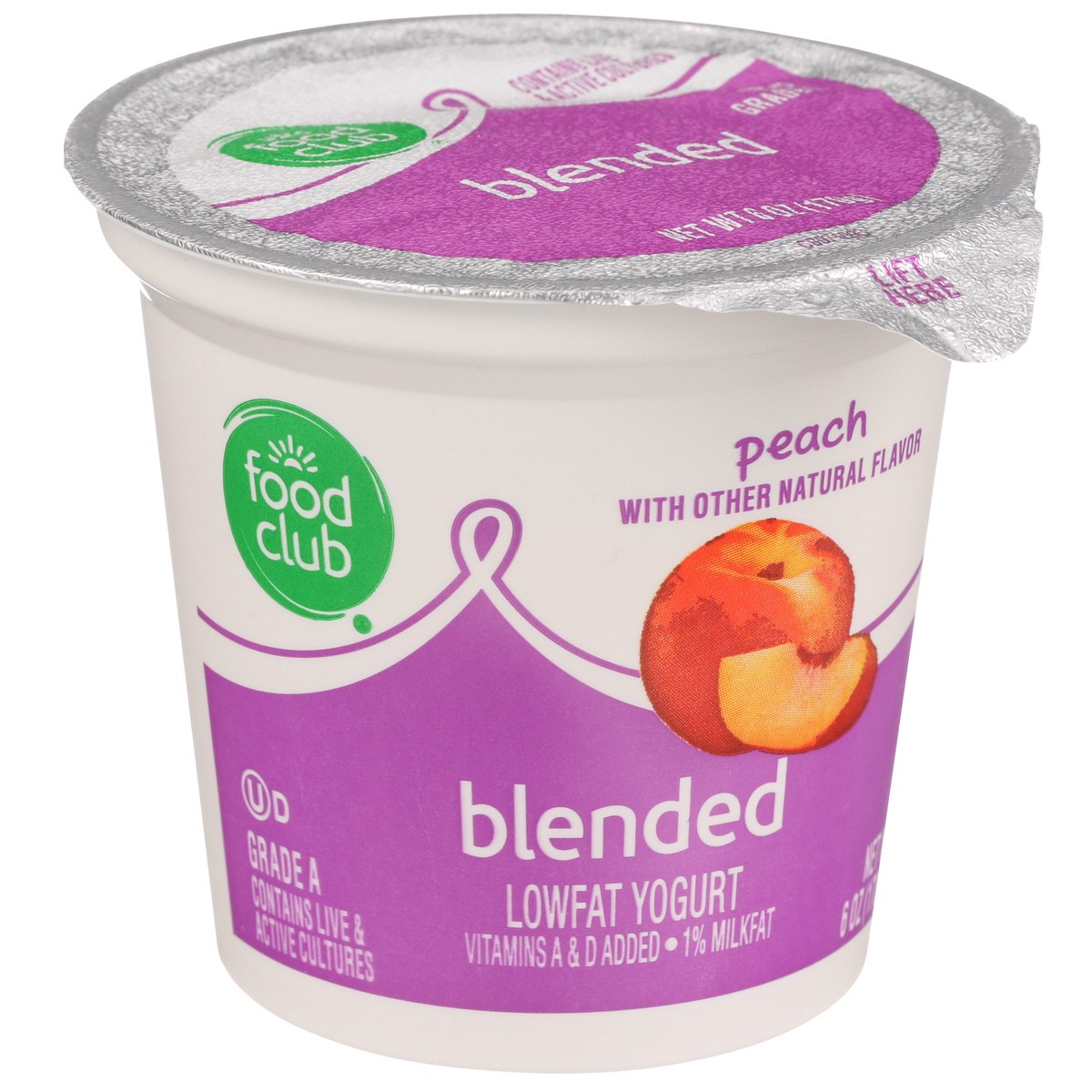 slide 2 of 9, Food Club Peach Blended Lowfat Yogurt, 6 oz