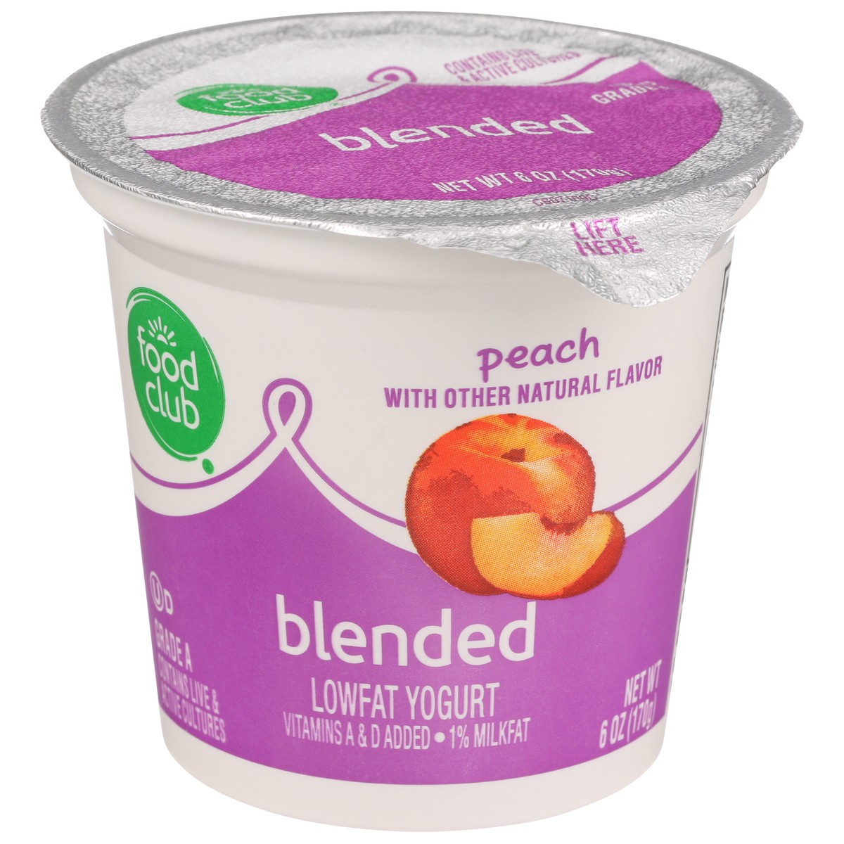 slide 1 of 9, Food Club Peach Blended Lowfat Yogurt, 6 oz