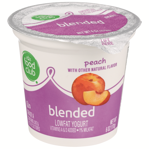 slide 1 of 1, Food Club Peach Blended Lowfat Yogurt, 6 oz