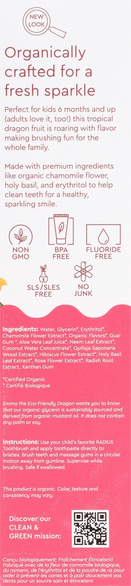 slide 7 of 9, Radius Organic Dragon Fruit Toothpaste 3 oz, 3 oz