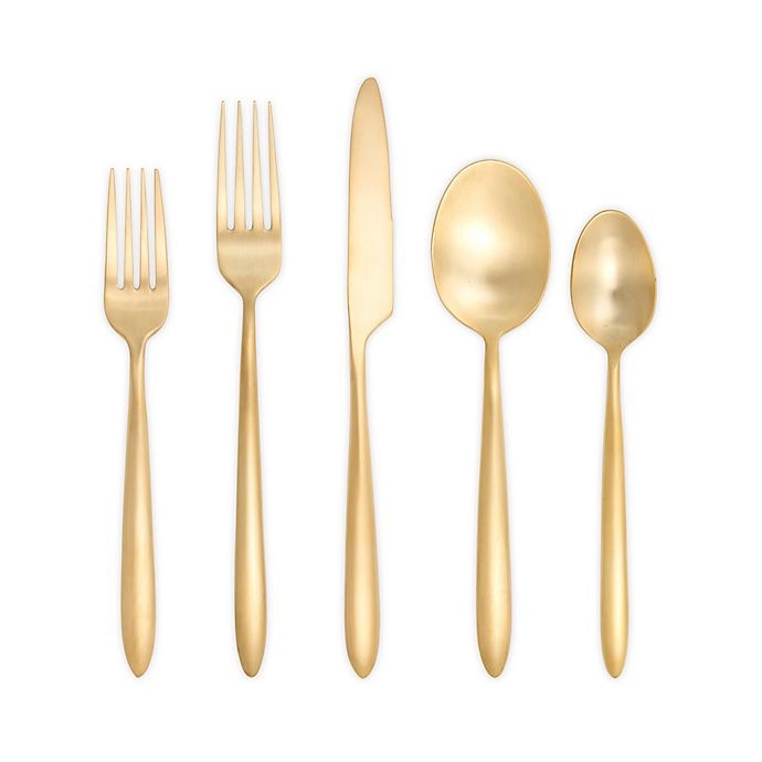 slide 1 of 2, Fortessa Velo Stainless Steel Flatware Set with Gold Finish, 20 ct