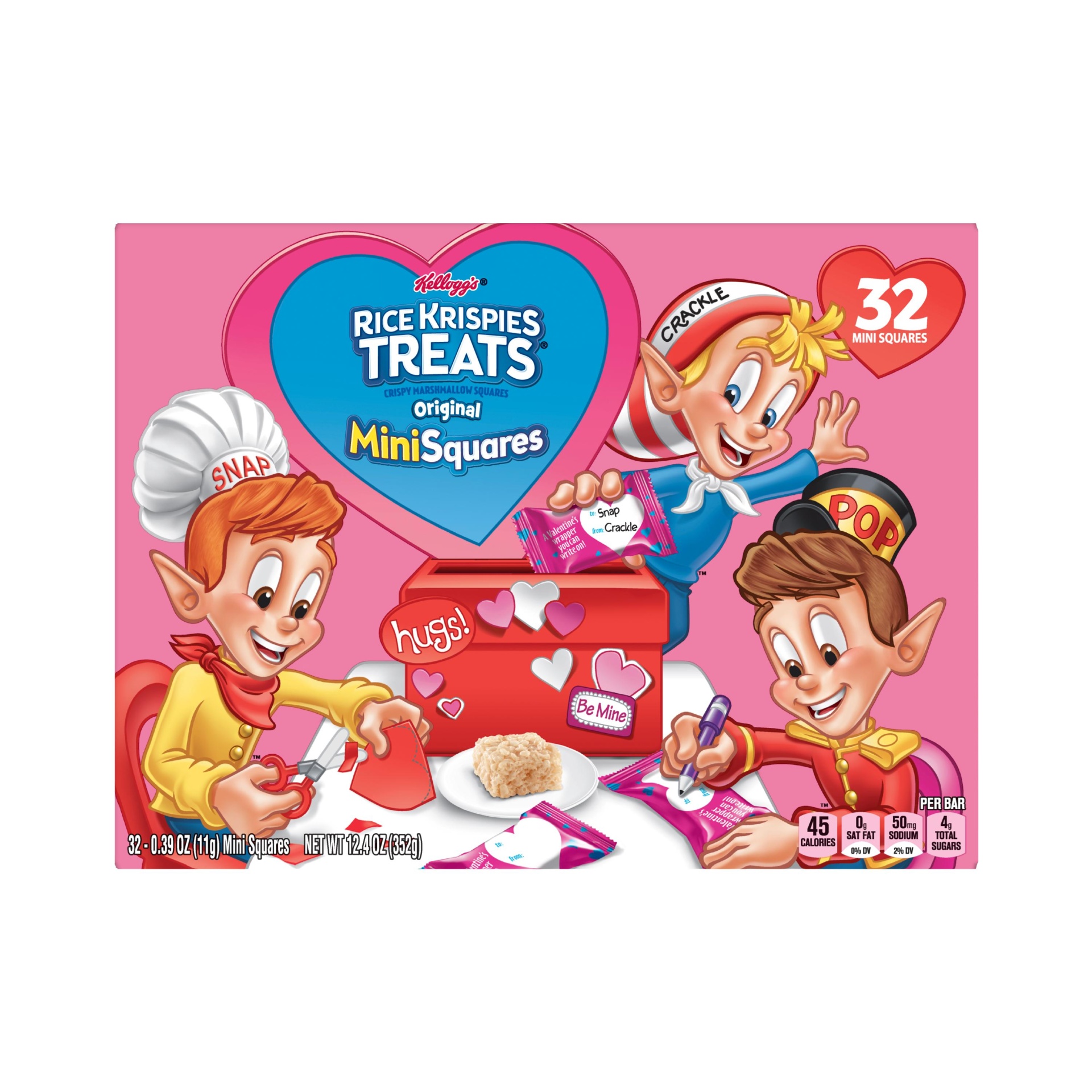 slide 2 of 3, Kellogg's Rice Krispies Treats Mini Marshmallow Snack Bars, Kids Snacks, Valentines Day Pack, Original, 12.4 oz