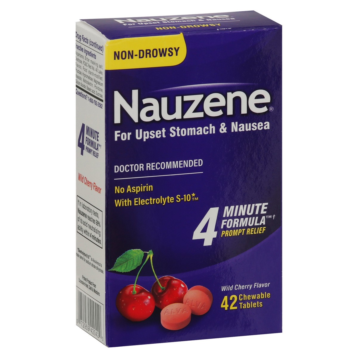 slide 2 of 9, Nauzene Non-Drowsy Wild Cherry Flavor Upset Stomach & Nausea 42 Chewable Tablets, 42 ct