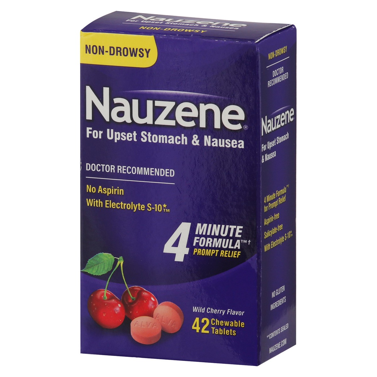 slide 9 of 9, Nauzene Non-Drowsy Wild Cherry Flavor Upset Stomach & Nausea 42 Chewable Tablets, 42 ct