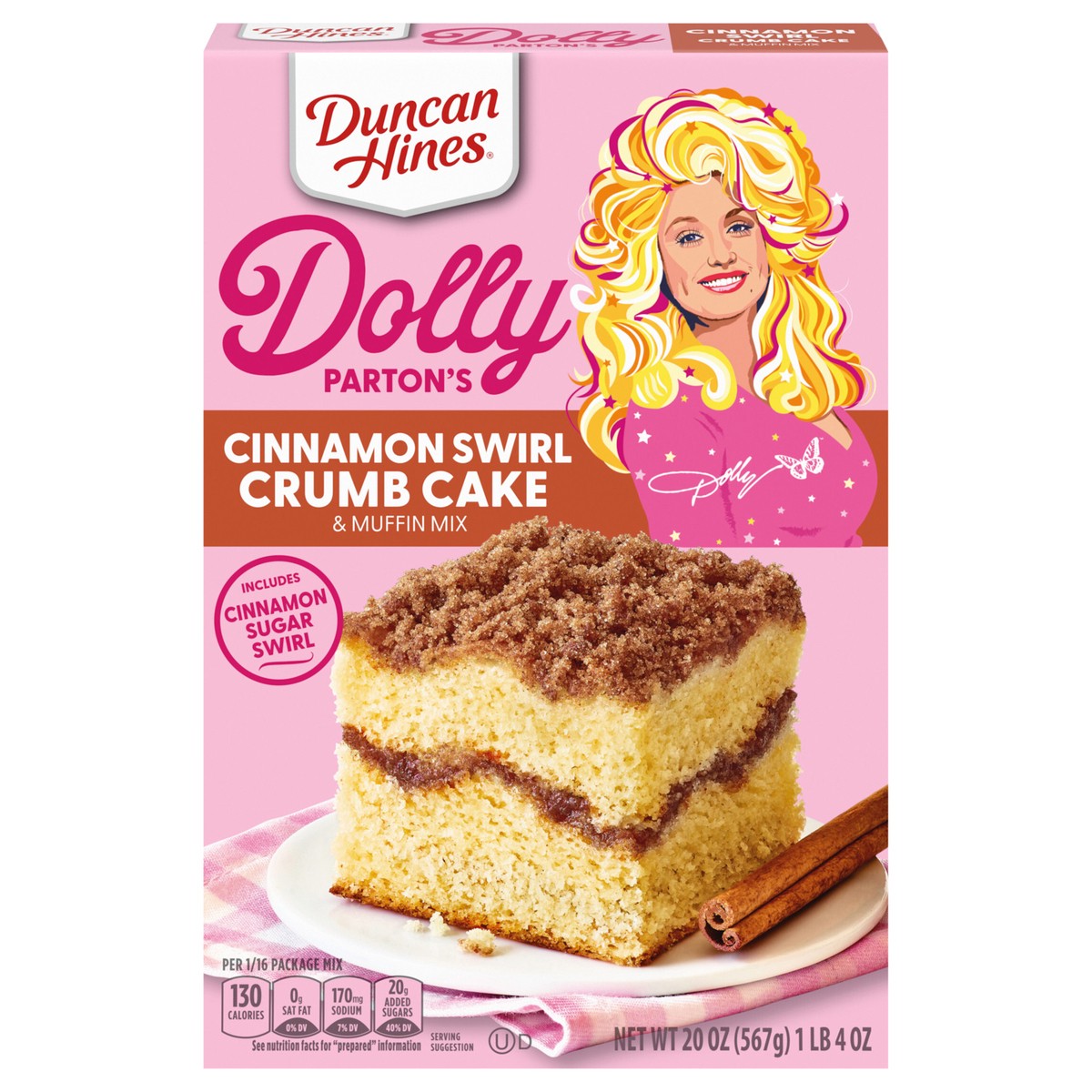 slide 1 of 5, Duncan Hines Dolly Parton's Cinnamon Swirl Crumb Cake & Muffin Mix, 20 oz., 20 oz