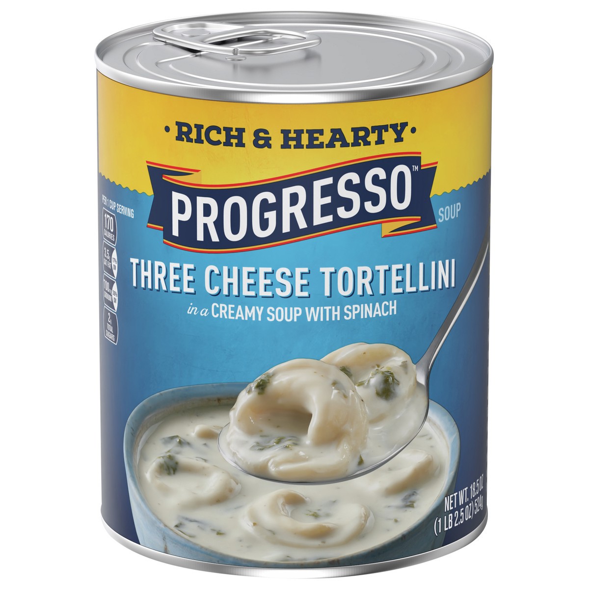 slide 1 of 6, Progresso Rich & Hearty, Three Cheese Tortellini in a Creamy Soup With Spinach, 18.5 oz., 18.5 oz